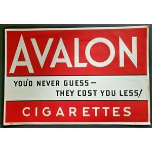 Vintage 1940's Avalon Cigarette Store Sign / Poster 18" x 12" NOS WS9B